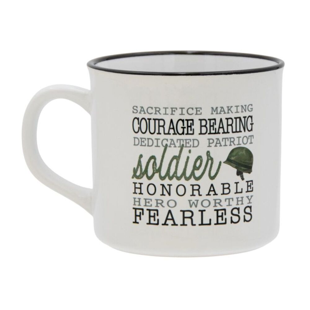 Vintage Style Soldier Helmet Inspirational Coffee Cup in White, 13oz